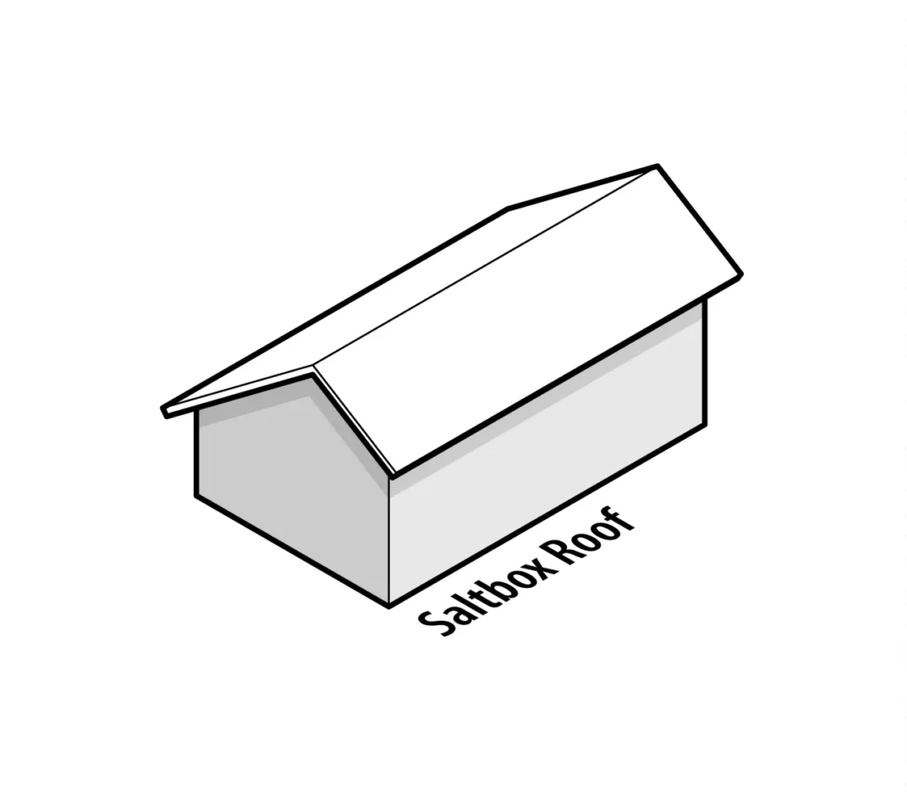 Grayscale illustration of saltbox roof barn